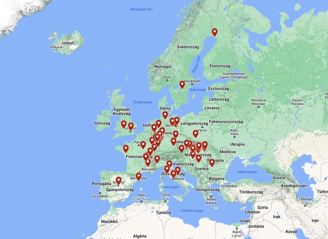 Work areas map across Europe