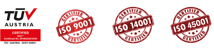TÜV Austria, ISO 9001, ISO 14001, ISO 45001 certifications